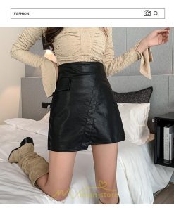 スカート | レディース PUレザー ハイウエスト ミニ丈 スリム タイト 秋 冬 ボトムス カジュアル 大人 可愛い おしゃれ お出かけ フェミニン きれいめ デイリー