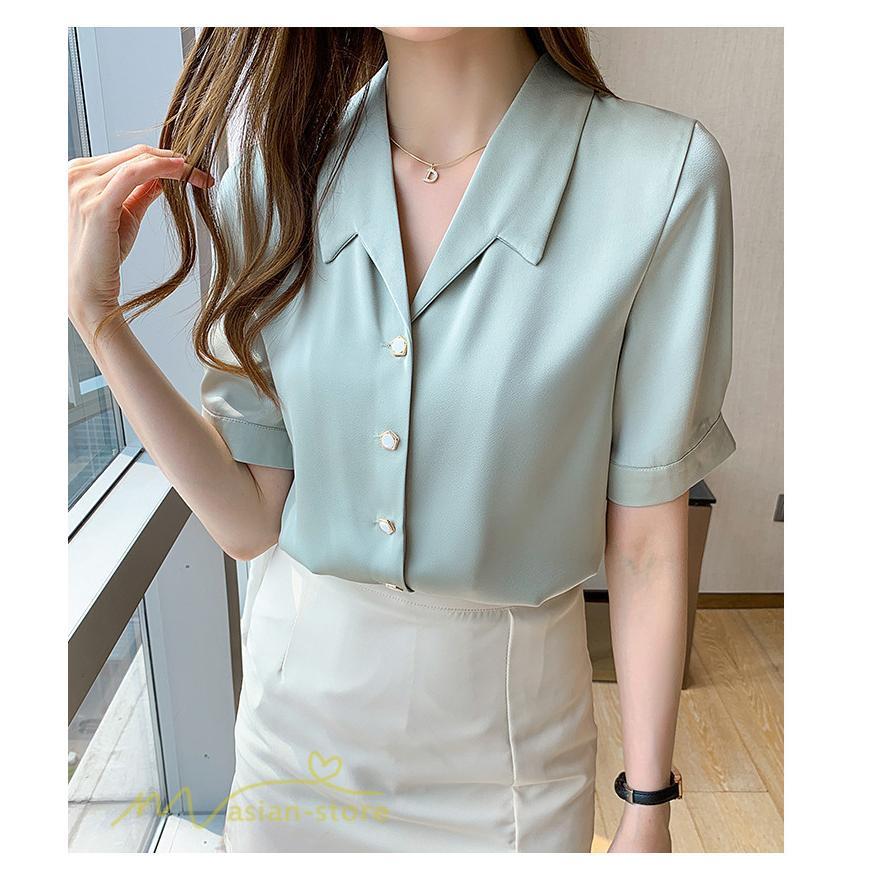シャツ・ブラウス | シャツ Tシャツ ブラウス レディース 無地 半袖 春 夏 トップス 秋 Vネック フォーマル オフィス 可愛い おしゃれ カジュアル サマー トップス 秋 半袖シャツ