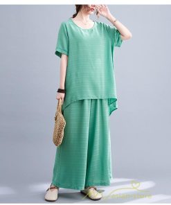 セットアップ | レディース 夏 40代 20代 コーデ カジュアル 2点セット Tシャツ 半袖 ガウチョパンツ 綿麻 大きいサイズ ゆったり 通勤 大人 着痩せ おしゃれ