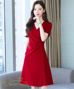 ミディアム | ワンピース レディース 無地 Vネック 半袖 カジュアル おしゃれ エレガント 上品 春 夏 新作 レディースワンピース サマーワンピース 膝丈 きれいめ お出かけ