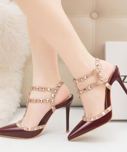 サンダル | ハイヒール キャバパンプス レディース パーティー アンクルストラップ結婚式靴 スタッズpumpsポインテッドトゥ サンダルパンプス