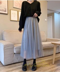 スカート | チュール秋冬 チュールフレアロングキラキラ ふんわり ウエストゴム レディース Aラインミモレ丈可愛 キレイめ ボトムス