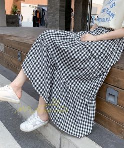 スカート | チェック柄 ロング丈 フレア ボトムス レディース おすすめ おしゃれ ブラック フリーサイズ カジュアル お出かけ 通勤通学 着痩せ 20代30代40代50代