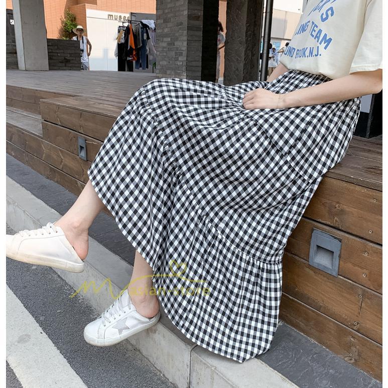 スカート | チェック柄 ロング丈 フレア ボトムス レディース おすすめ おしゃれ ブラック フリーサイズ カジュアル お出かけ 通勤通学 着痩せ 20代30代40代50代