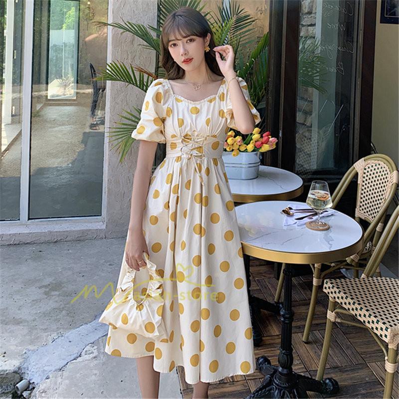 マキシ | ワンピース レディース チュニック 半袖 楽ちん 大きいサイズ 体型カバー ドット柄 カジュアル お出かけ ファッション 着痩せ 20代30代40代 エレガント 夏物