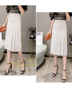 スカート | タイトボタン 膝下 ミディアム丈 ミモレ丈 キレイめ プリーツ通勤通学 ビジネス OL オフィス 春夏秋 2022新作 20代30代40代 着回し 無地人気