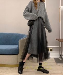 スカート | チュール秋冬 チュールフレアロングキラキラ ふんわり ウエストゴム レディース Aラインミモレ丈可愛 キレイめ ボトムス