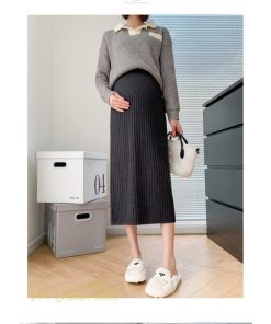 スカート | マタニティ秋 冬 レディース ニット妊婦服 産前 産後 着痩せ 裾口スリット 上品 マタニティウェア きれいめ ウエスト調整 コーデ
