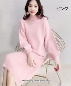 マキシ | ニットワンピース レディース 40代 秋冬 長袖ワンピース無地 ハイネック ニットワンピース ロング丈 スカート オシャレゆったりセーター ニットインナー