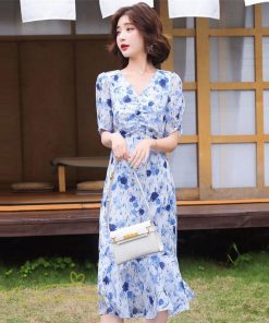 ミディアム | ワンピース レディース 春 夏 着痩せ 花柄 きれいめ サマー おしゃれ 上品 ひざ丈 半袖 サマーワンピース レトロ風 韓国風 通勤通学 お出かけ