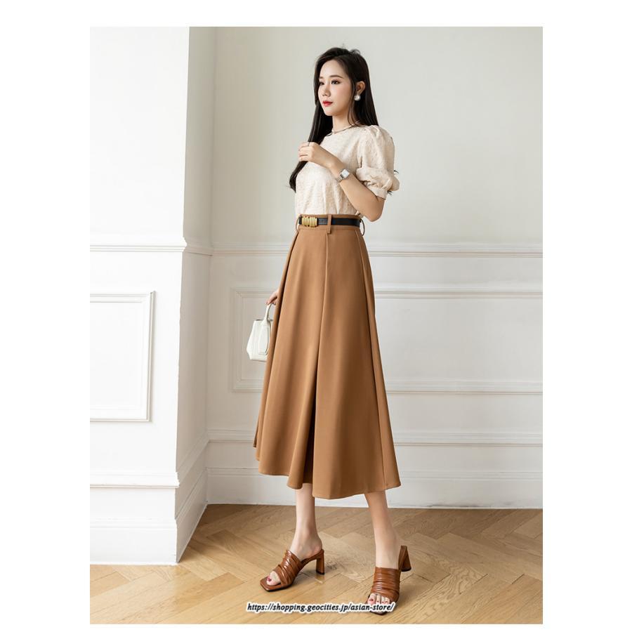 スカート | フレアロングロング丈 ミモレ丈 Aラインベルト付き 通勤 20代 30代 40代 50代 上品 コーデ 着痩せ 高見え 送料無料