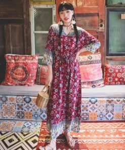 マキシ | マキシワンピース 春 夏 秋 レディース ワンピース 旅行 7分袖 カジュアル ロングワンピース 40代 花柄 旅行着 ゆったり 20代30代 Aラインワンピース お出かけ