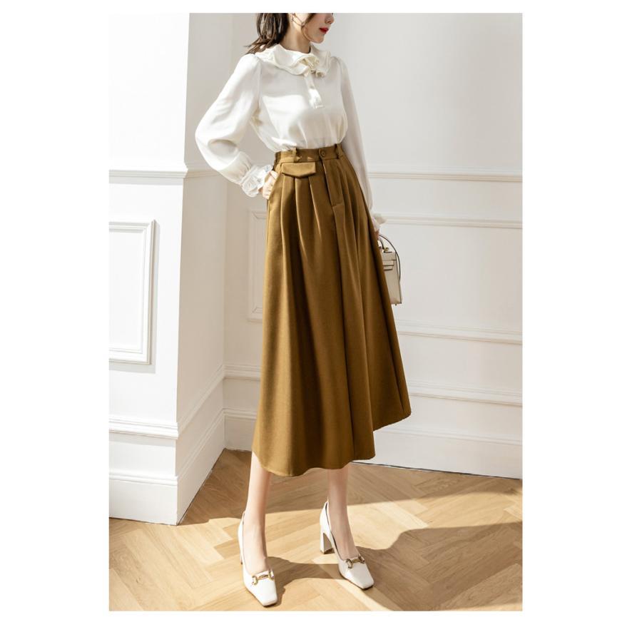 スカート | レディース ロング フレア Aライン 秋冬 ミモレ ハイウエスト 体型カバー キレイめ オシャレ フェミニン 可愛い お出かけ 着痩せ OL 通勤 通学