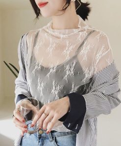 シャツ・ブラウス | トップス レディース チュール ハイネック 長袖 レース レースインナー トップス シースルー