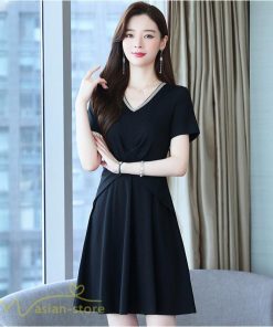 ミディアム | ワンピース Aライン レディース 着痩せ Vネック ひざ上丈 カジュアル 大きいサイズ 無地 きれいめ おしゃれ 春 夏 30代 新作 上品 サマーワンピース 40代 20代