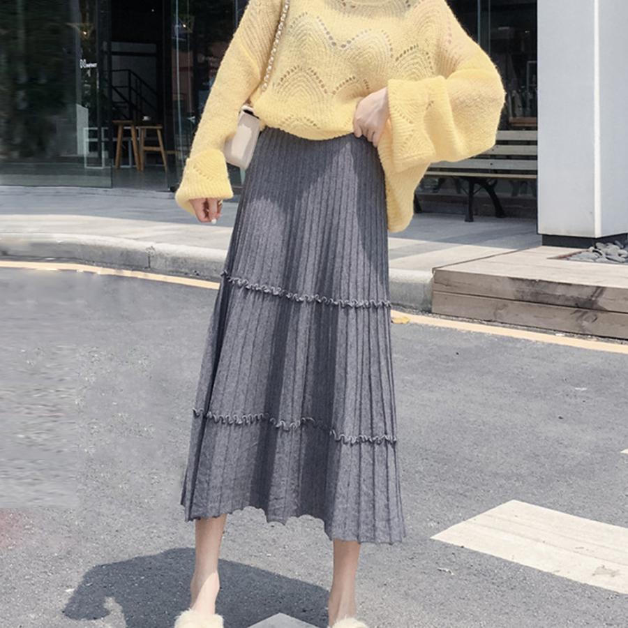 フレアスカート | カジュアル Aラインスカート ボトムス ティアードスカート レディース ニットスカート プリーツスカート体型カバー 着やせ ウエストゴム