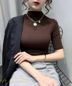 ｔシャツ・カットソー | 秋Tシャト トップス コットン カジュアルTシャツ レディース ハイネック おしゃれ Tシャツ Tシャツ 日常感 大きいサイズ 7色展開 上品 5分袖 秋服 ゆったり