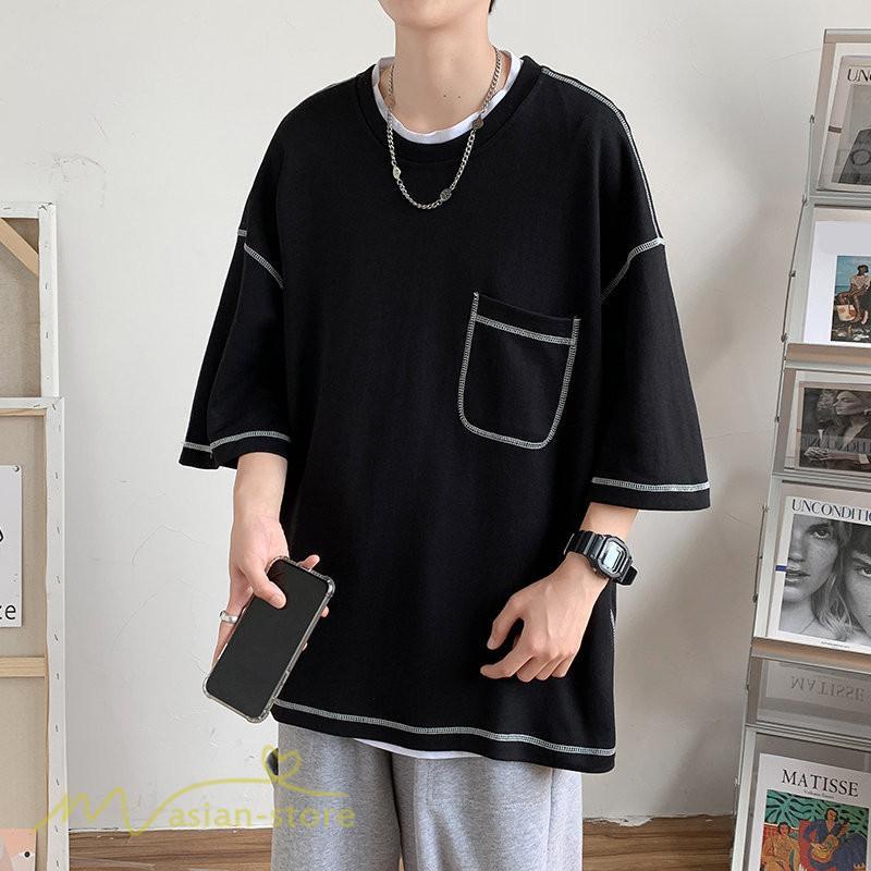 Tシャツ | 半袖メンズ カットソー ゆったり 半袖 カジュアル おしゃれ カジュアル 夏新作 体型カバー シンプル 30代 カッコウイイ ポケット 20代 無地