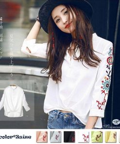 在庫限り・売り尽くしセール | 7分袖 花柄刺繍 プルオーバー シャツ 春夏 ブラウス トップス