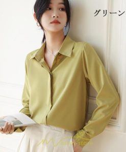 シャツ・ブラウス | ブラウス レディース オフィス 白 ホワイト おしゃれ 長袖 シャツカジュアル 制服 緑 グリーン シフォン 通勤 OL 二次会 上品 お仕事 デート お出かけ 女子会