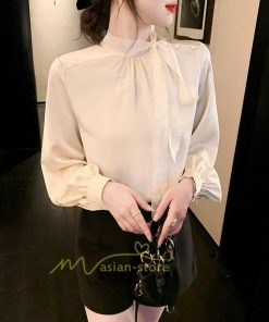 シャツ・ブラウス | ブラウス リボン リボンタイ バルーン袖 バルーンスリーブ シャツ 無地 長袖シャツ ファッション カジュアル エレガント 細身 OL オシャレ 通勤 新作 優雅 上品