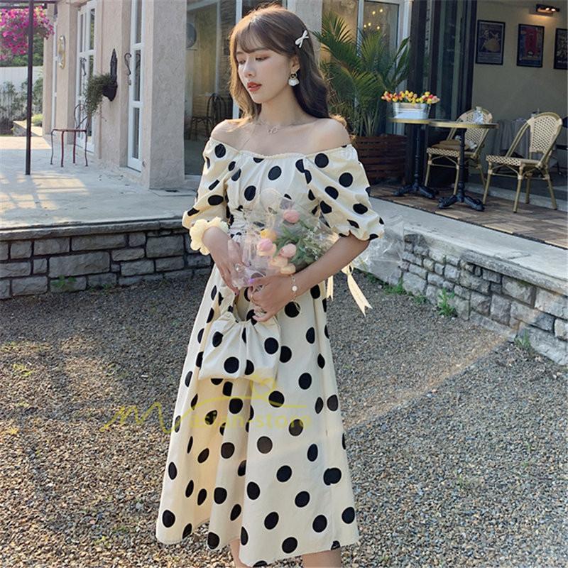 マキシ | ワンピース レディース チュニック 半袖 楽ちん 大きいサイズ 体型カバー ドット柄 カジュアル お出かけ ファッション 着痩せ 20代30代40代 エレガント 夏物