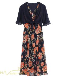 ミディアム | ワンピース レディース 花柄 着痩せ きれいめ おしゃれ 夏 サマーワンピース 膝丈 大きいサイズ 通勤 肩マント ミディアムワンピース お出かけ 気質 二点セット