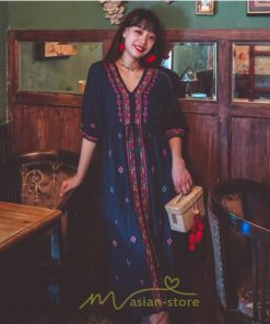 マキシ | ワンピース レディース コットン リゾート かわいい 五分袖 Ｖネック 花柄 上品 ロング丈 ファッション エスニック風 体型カバー お呼ばれ 二次会 民族風 披露宴