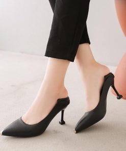 パンプス | ポインテッドトゥピンヒール 紐なし スリップオン ミドルヒール 黒 柔らか 滑り止めソール シューズ 30代40代 レディース 靴 オフィス