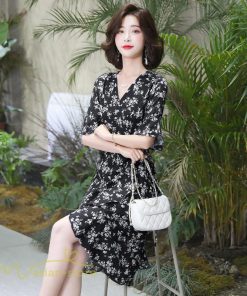 ミディアム | ワンピース 半袖 花柄 きれいめ レディース ひざ丈 ミディアムワンピース サマーワンピース 上品 シフォン Aライン きれいめ 夏 通勤 お出かけ 通学 春 上品