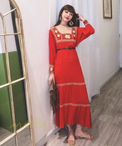 マキシ | ロングワンピース 長袖 レディース 秋物 刺繍 ダンス Aラインワンピース 舞台 パーティーワンピース 50代60代 30代40代 長袖ワンピース ゆったり コスプレ