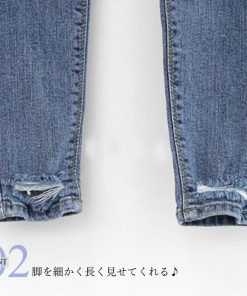 スキニーパンツ | 美脚 穴開き アンクル スキニー レディース クラッシュデニム デニムパンツ ボトムス ジーンズ ジーパン タイト ダメージ
