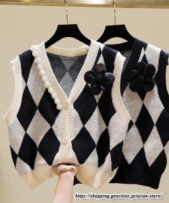 ベスト | ニットレディース トップス Vネック タンクトップ ノースリーブ 袖なし インナー ニット 重ね着風 レイヤード風 20代30代 セーター 女ニット