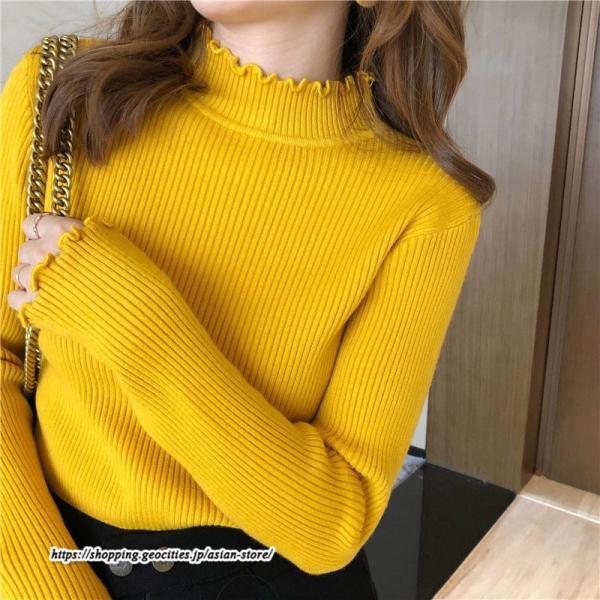 ニット・セーター | カットソー ニット レディース リブニット 長袖 秋冬 春 トップス スリム ストレッチ インナー 無地 着痩せ 通学通勤 長袖カットソー プルオーバー 長袖ニット