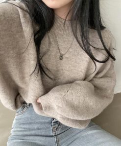 ニット・セーター | ニット レディース 秋冬 厚手 トップス セーター 秋服コーデ 長袖 パフスリーブ ボリューム感 スリット ゆったり 30代 上品 無地 大人 ニットセーター 大きめ