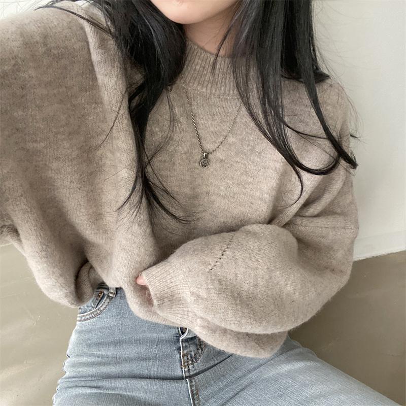 ニット・セーター | ニット レディース 秋冬 厚手 トップス セーター 秋服コーデ 長袖 パフスリーブ ボリューム感 スリット ゆったり 30代 上品 無地 大人 ニットセーター 大きめ