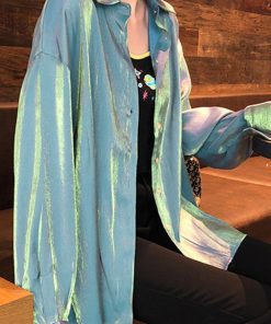 カーディガン | 光沢 サテン 春 レディース ブラウス ロングシャツ 夏 トップス 長袖 カラーシャツ レトロデザイン