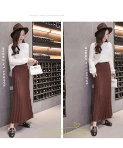 スカート | ニット秋冬 レディース ロングプリーツハイウエスト 大人 30代 ウエストゴム 40代 50代 ストレッチ 無地 エレガント 柔らか