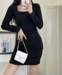 ミニ丈 | タイトワンピース 長袖 秋物 レディース セクシー ヒップアップ 美シルエット パーティー 無地 ストレッチ ミニワンピース スリム タイト 膝上丈 伸縮性