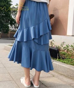 スカート | Aライン フレア裾 不規則アシンメトリー シフォン 韓国風 ティアード フリーサイズ 2020夏コーデ プリーツフレア ウエストゴム ハイウエスト