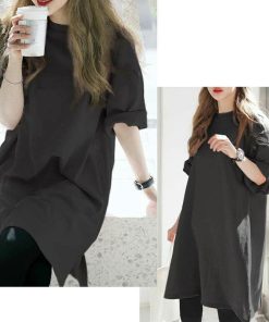 ｔシャツ・カットソー | 大きめTシャツ レディース 夏物 半袖 五分袖 カットソー ロングｔ ワンピース 無地 プルオーバー 白 黒 ルームウェア ゆったり Tシャツ 可愛い お出かけ 綿