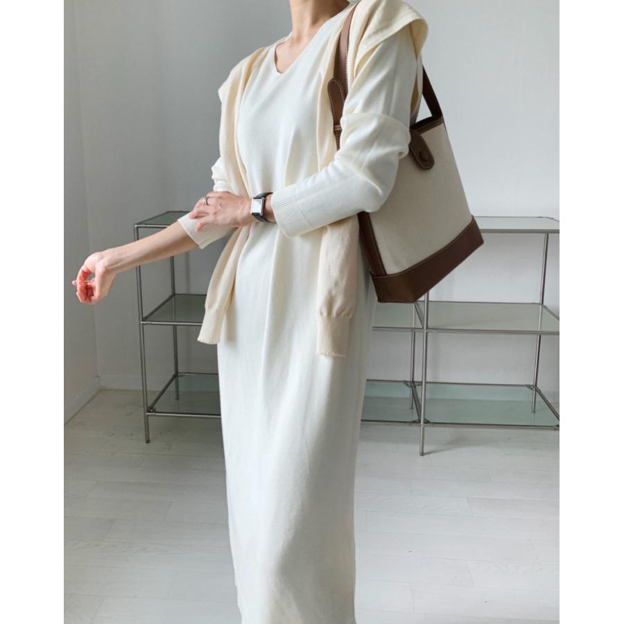 ニットワンピース | ワンピース 秋冬 ロングワンピース ミモレ丈 無地 ゆったり 体型カバー 柔らか 大人 長袖 20代30代 セーター Vネック アウター ニット 50代