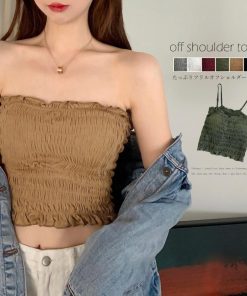キャミソール | インナー ベアトップ レディース ストラップ付き チューブトップ トップス 韓国ファッション ストレッチ ギャザー飾り フリル