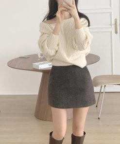 ニット・セーター | ケーブルニット スクエアネック 韓国風