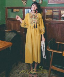 マキシ | ワンピース 長袖 夏 秋 レディース 綿麻 きれいめ ロング リゾート  体型カバー イベント デート デート服 ジャーニー 女子会 旅行 外出 楽ちん エスニック風