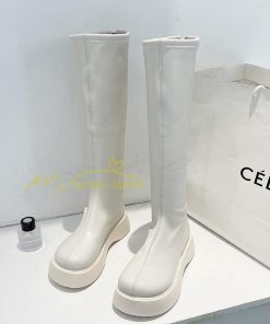 ロングブーツ | レディース ブーツ 秋冬 シューズ 靴 太ヒール チャンキーヒール 合皮ブーツ PUブーツ ロング靴 コスプレ くつ 後ろファスナー COS 大人