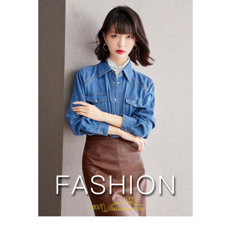 シャツ・ブラウス | デニムシャツ シャツ トップス レディース ブラウス デニム カジュアル レトロ風 通勤 通学 オシャレ キレイめ 上品 可愛い 秋服 ナチュラル 2022