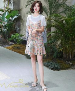 ミディアム | ワンピース レディース 花柄 きれいめ 重ね着風 おしゃれ 上品 夏 新作 ひざ上 ショート丈 カジュアル ミニワンピース 20代 40代 お出かけ 大人 30代 半袖