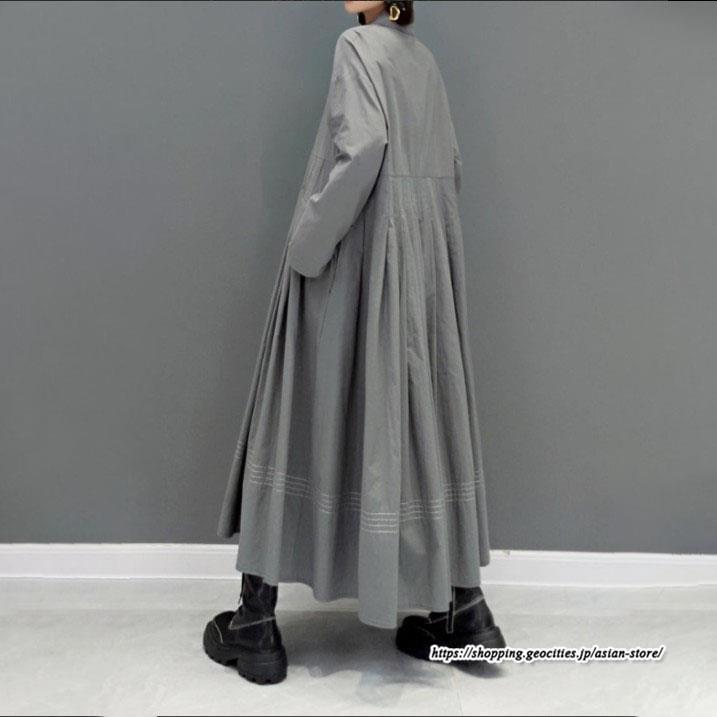 シャツワンピース | プリーツワンピース 秋ワンピース フレアワンピース 切り替え プリーツスカート 長袖 ロングワンピース レディース 広い裾 秋コーデ