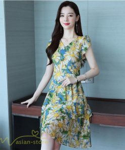ミディアム | ワンピース レディース Vネック 半袖 花柄 おしゃれ Aライン ミディアムワンピース 着やせ エレガント 大きいサイズ 上品 膝丈 20代 30代 大人 40代